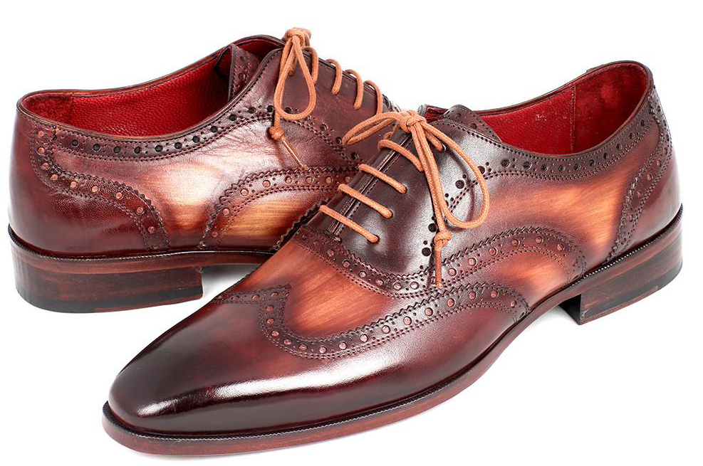 Paul Parkman ''PP22TX54'' Camel / Bordeaux Genuine Leather Wingtip Shoes.